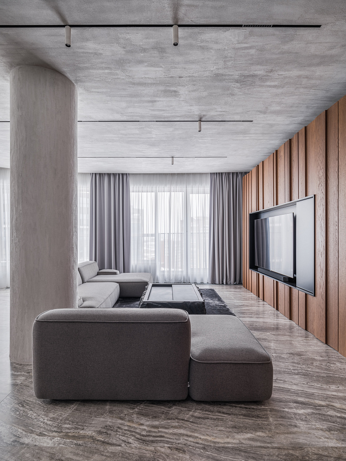 ДЕКОРАТИВНЫЕ ПОКРЫТИЯ ПОД БЕТОН, ХУДОЖЕСТВЕННАЯ РОСПИСЬ, КРАСКА SATIN SM В ПРОЕКТЕ СЕРГЕЯ МАНСУРОВА, ЕКБ